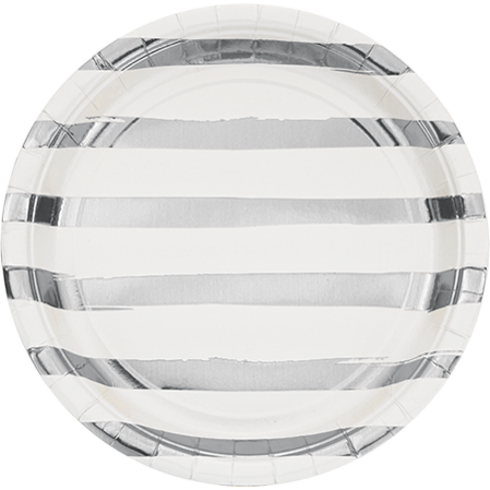 Stripes White & Silver Touch of Colour Round Dinner Plates 22cm 8 pk