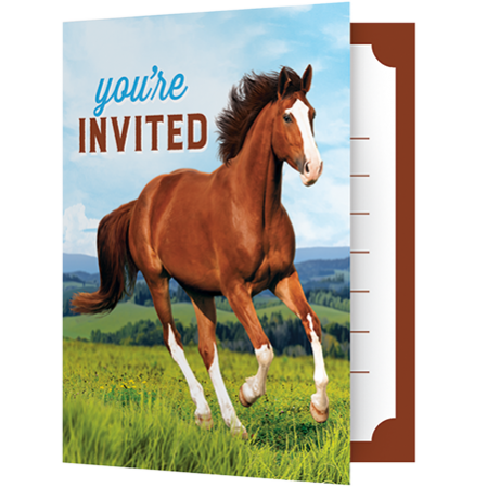 Horse and Pony Foldover Invitations 10cm x 12cm 8 pk