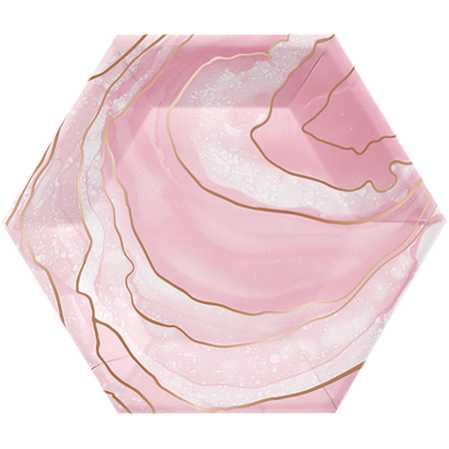 Bridal Shower Rose Gold Rose All Day Geode Design Hexagonal Lunch Plates 20cm 8 pk
