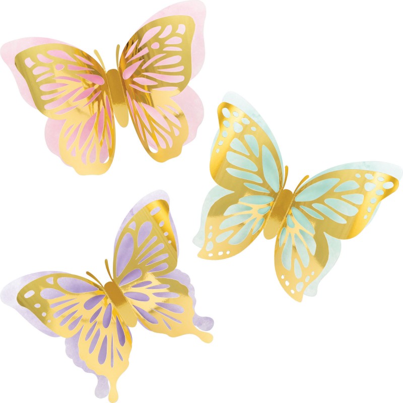 Butterfly Shimmer 3D Wall Decorations 3 pk - NFS Party