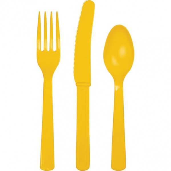 School Bus Yellow Celebrations Plastic Cutlery Sets For 6 Guests Pack of 18