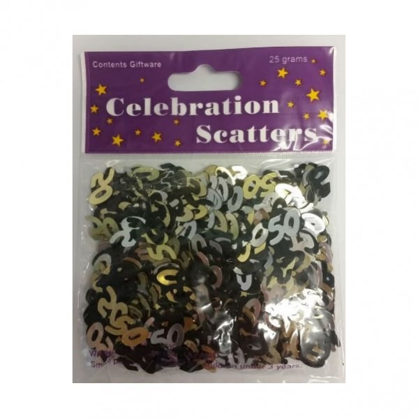 50th Birthday Confetti 25g Gold, Silver & Black Single Pack