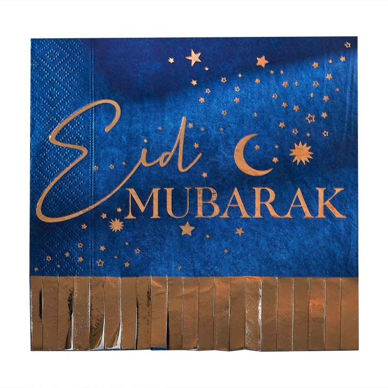 Moon & Stars Navy & Gold Eid Mubarak Lunch Napkins 16.5cm x 16.5cm 16 pk - NFS Party