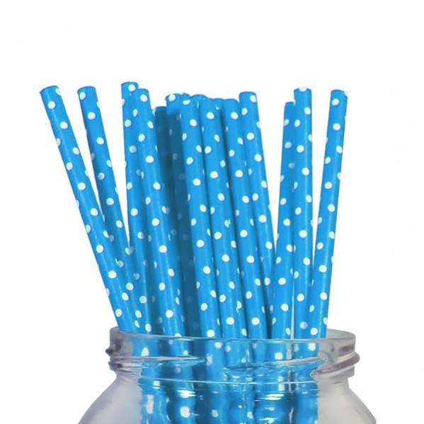 Dots & Stripes Straws 20cm Blue & White Dots Pack of 20