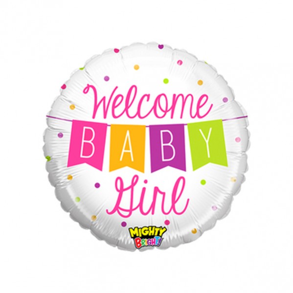 Baby Shower - General Foil Balloons 53cm Banner & Dots Welcome Baby Girl