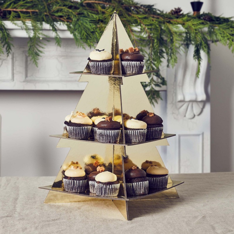 Gold Christmas Tree Festive Folklore Cake Stand 34cm x 23.5cm - NFS Party