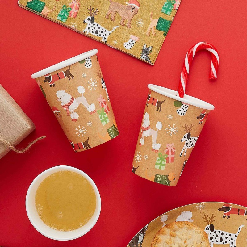 Santa Paws Holly Jolly Christmas Paper Cups 250ml 8 pk - NFS Party