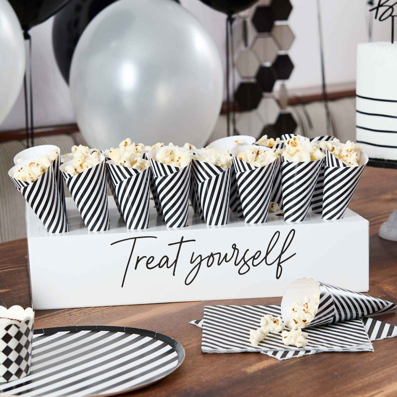 Christmas Treat Yourself Monochrome Party Box Stand & Treat Cones 45 pk - NFS Party