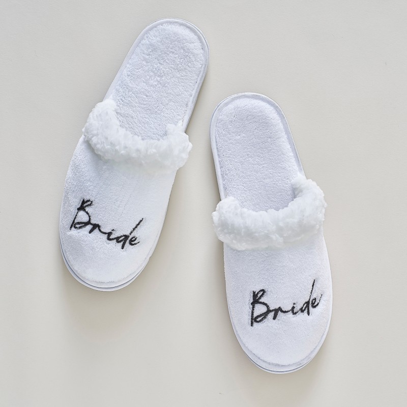 White Bride Hen Party Fluffy Slippers