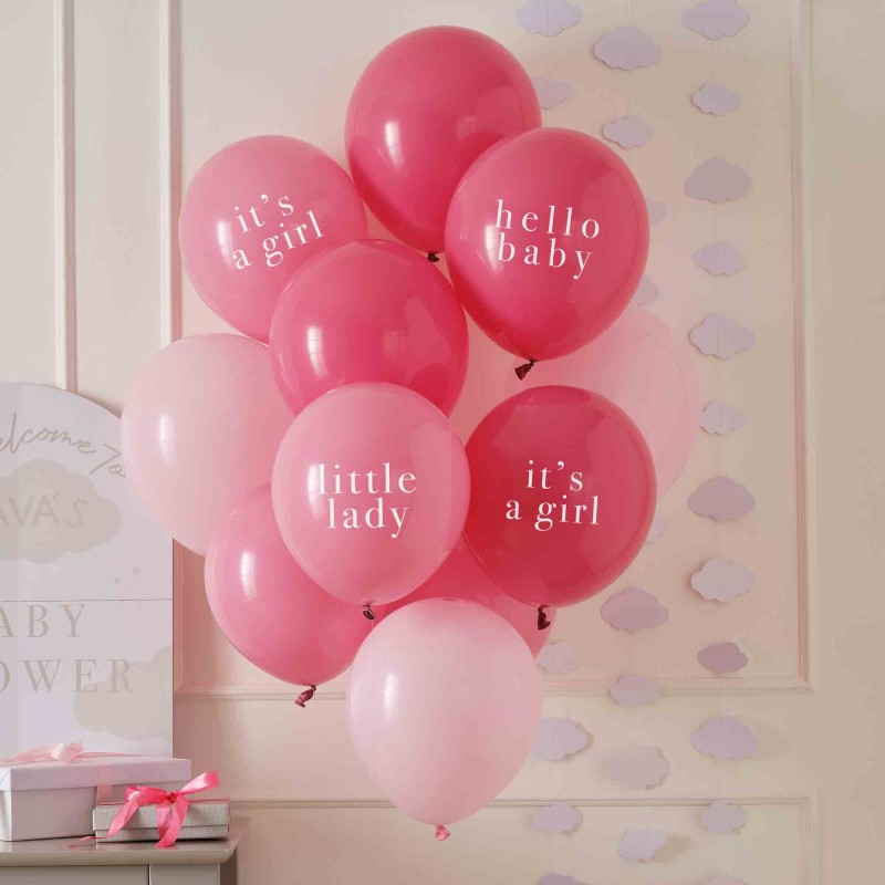 Baby Shower It's a Girl Hey Girl Latex Balloons - 30cm - 12 pk