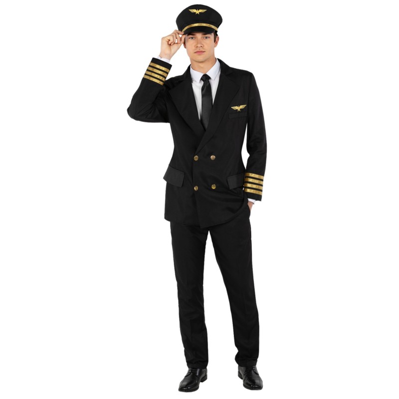 Black Pilot Captain Men's Costumes 3XL