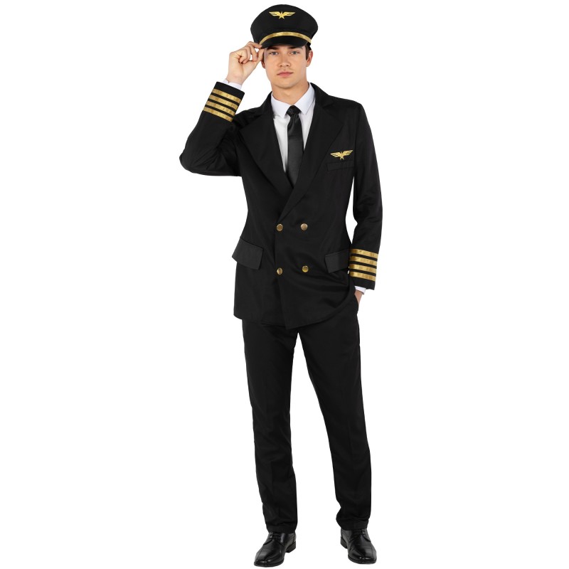 Black Pilot Captain Men's Costumes Medium
