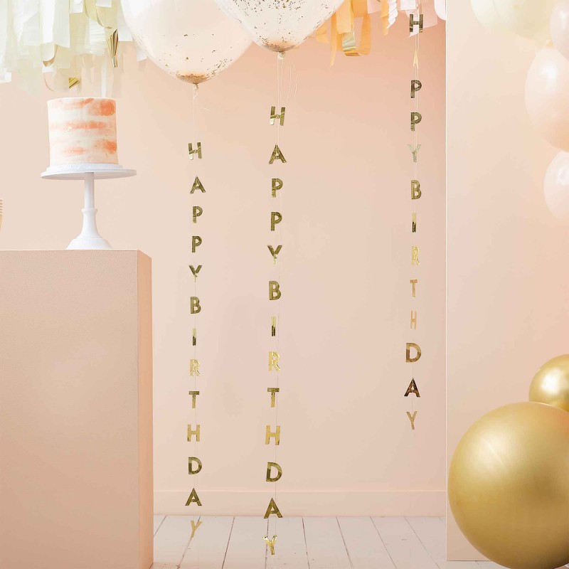 Gold Happy Birthday Mix It Up Balloon Ribbons 5 pk
