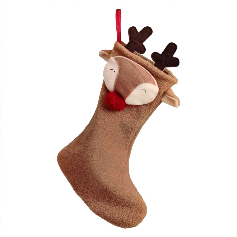 Reindeer Merry Little Christmas Stocking Hanging Decoration 42cm x 25cm