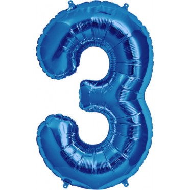 Number 3 Megaloon Foil Balloons 86cm Blue