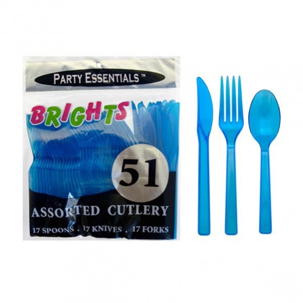 Neon Blue Quality Sturdy Plastic Cutlery Sets Pack of 51