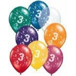 Number 3 Latex Balloons 28cm Assorted Colours Around With Stars Pack of 25