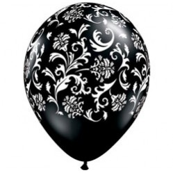 Wedding Latex Balloons 28cm Onyx Black Damask Print Pack of 25