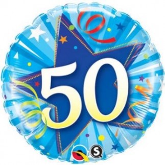 50th Birthday Foil Balloons 45cm Bright Blue Shining Star