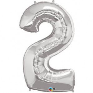 Number 2 Shaped Balloons 86cm Silver