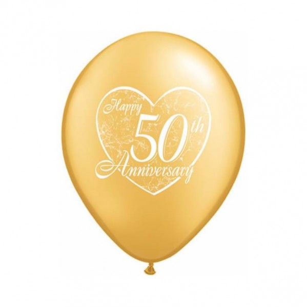 50th Anniversary Latex Balloons 28cm Gold Pack of 50