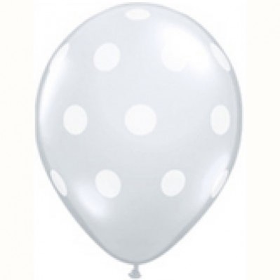Clear Latex Balloons 28cm Clear & White Big Polka Dots Pack of 50