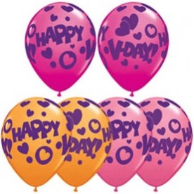 Valentine's Day Latex Balloons 28cm Orange, Wildberry, Rose Happy V-Day Pack of 10
