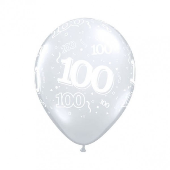 100th Birthday Latex Balloons 28cm Diamond Clear Pack of 50