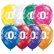 Number 0 Latex Balloons 28cm Assorted Colours Pack of 50
