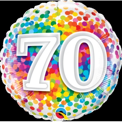 70th Birthday Foil Balloons 45cm Multi Coloured Rainbow Confetti Design