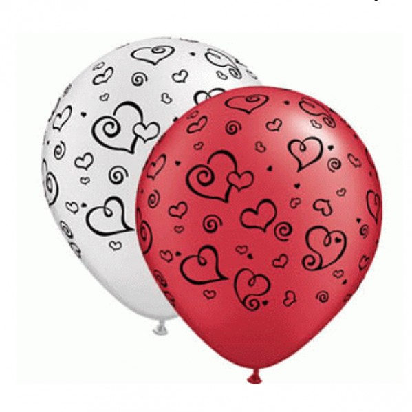 Valentine's Day Latex Balloons 28cm Ruby Red, Pearl White Pack of 50
