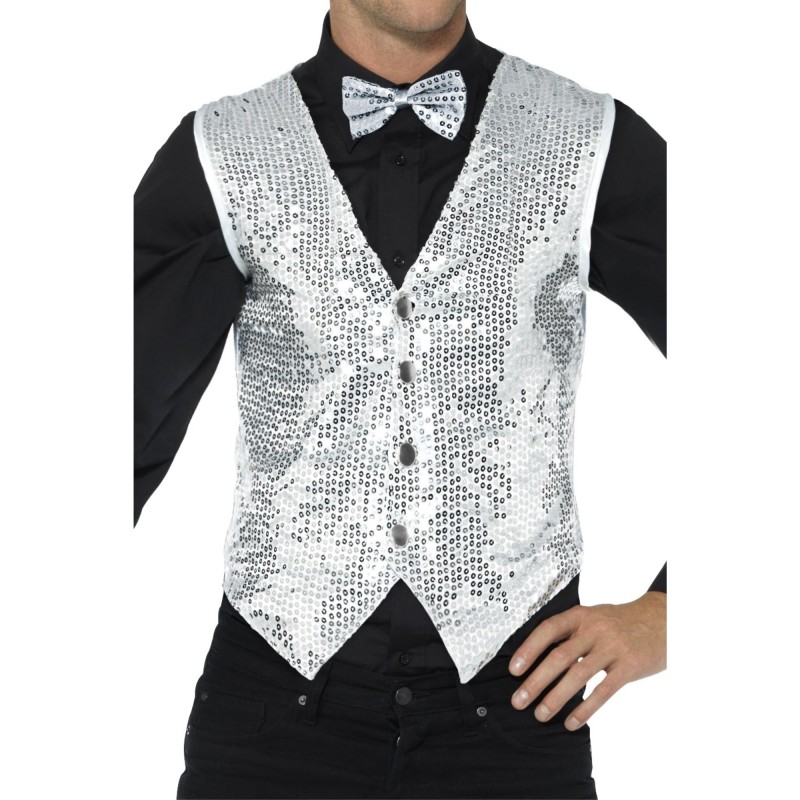 Silver Sequin Waistcoat for Adult