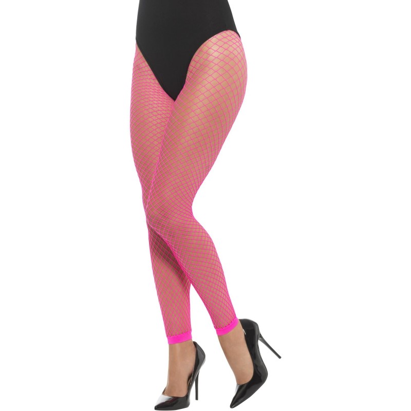 Footless Net Tights, Neon Pink - One Size