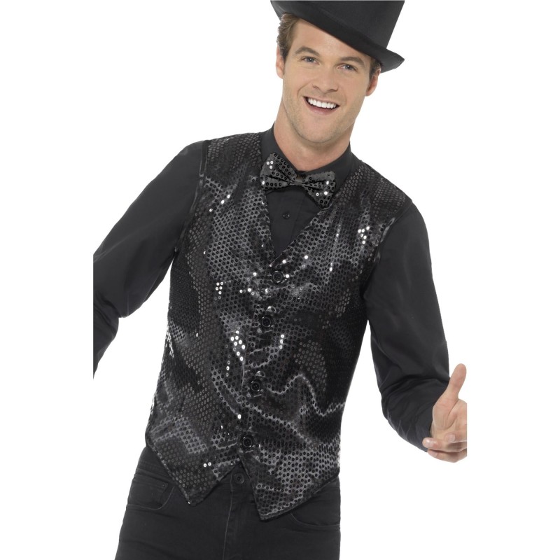 Black Sequin Waistcoat for Adult