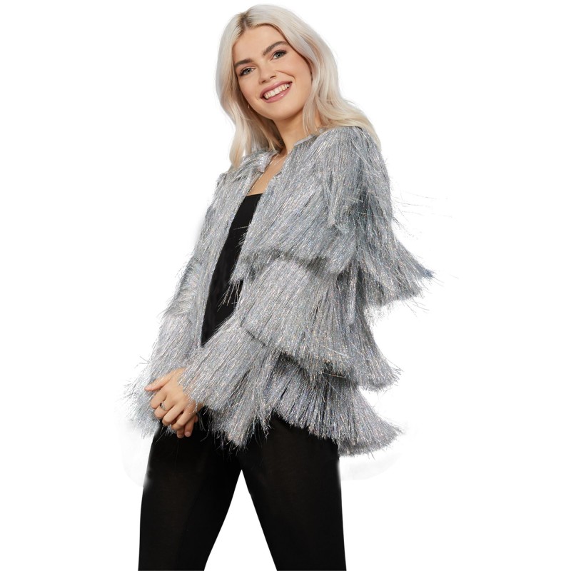 Fever Silver Tinsel Festival Jacket for Adult