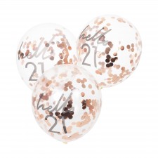 21st Birthday Mix It Up Rose Gold Hello 21 Confetti Filled Latex Balloons 30cm 5 pk