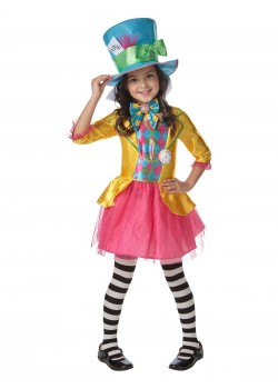 Mad Hatter Alice In Wonderland Girls Long Hanging Deluxe Child Costume