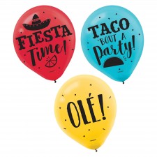 Mexican Fiesta Assorted Colours Latex Balloons 30cm 15 pk