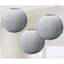 Round Silver Paper Lanterns 24cm Pack of 3