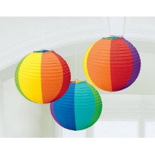 Round Rainbow Paper Lanterns 24cm Pack of 3