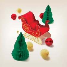 Christmas Sleigh & Trees Honeycomb Centrepieces 9 pk