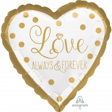 Heart Wedding Standard HX Sparkling Gold Love Always & Forever Shaped Balloon 45cm
