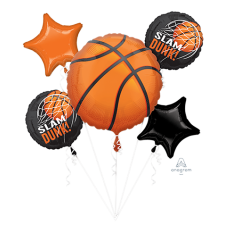 Basketball Fan Slam Dunk! Nothin' But Net Basketbal Bouquet Foil Balloons 5 pk