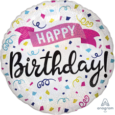 Round Sparkle Banner Standard Holographic Happy Birthday! Foil Balloon 45cm