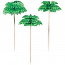 Hawaiian Luau Honeycomb Palm Tree Party Picks 10cm 12 pk