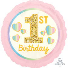 Girl's 1st Birthday Pink & Gold Round Foil Balloon 45cm