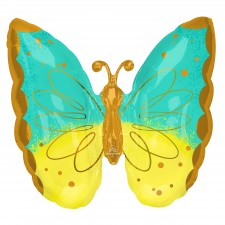 Mint & Yellow Butterfly Shaped Balloon 63cm x 63cm