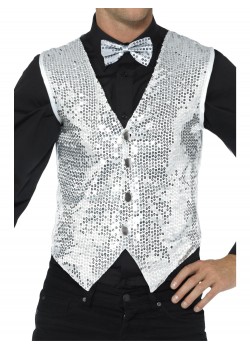 Silver Sequin Waistcoat for Adult
