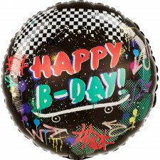 Happy Birthday Happy B-Day! Skater Round Foil Balloon 45cm