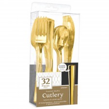 Gold Premium Reusable Washable Cutlery Set 32 pk